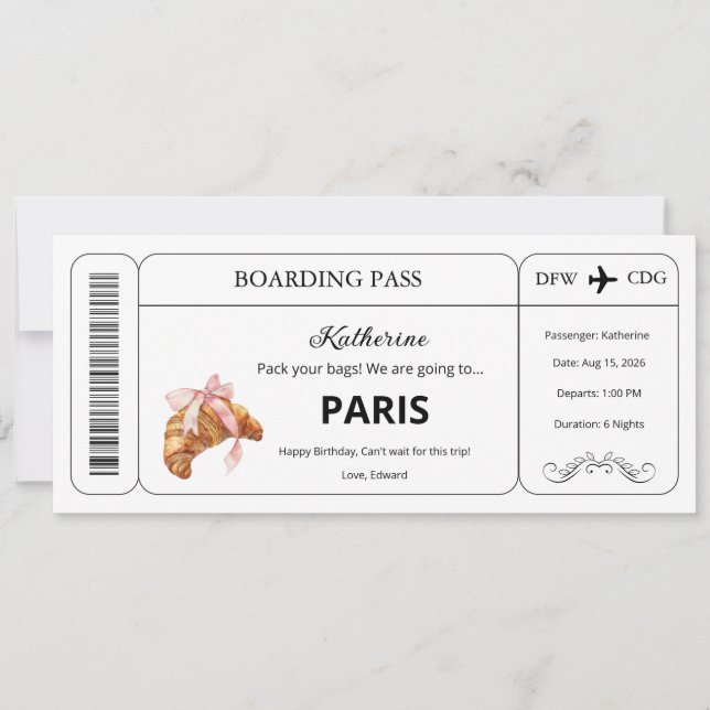 Convite Voucher Personalizado, Passagem de Embarque para V (Frente)