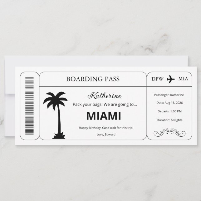 Convite Voucher Personalizado, Passagem de Embarque para V (Frente)