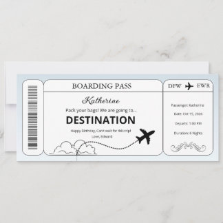 Convite Voucher Personalizado, Passagem de Embarque para V