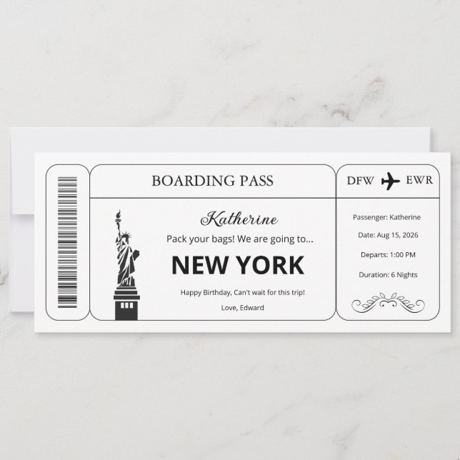 Convite Voucher Personalizado, Passagem de Embarque para V (Frente)