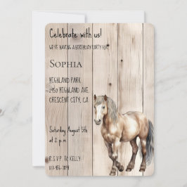 Convite Vovó Ocidental Cowboy Horse Faux Wood Aniversário