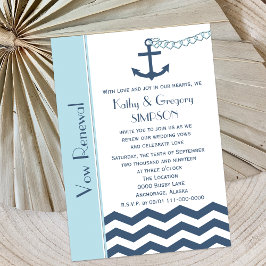 Convite Vow Renewal Azul Náutico Casado