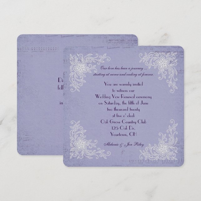 Convite Vow Renewal-lace cners e fundo musical (Frente/Verso)