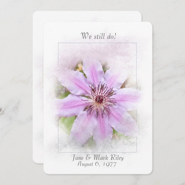 Convite Vow Renewal-pink clematis (Frente/Verso)