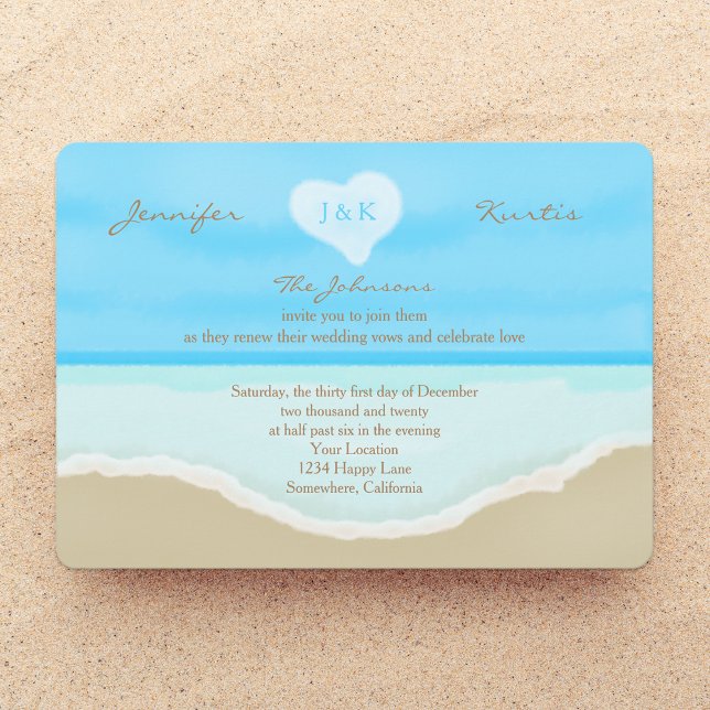 Convite Vow Renewal Watercolor Beach Blue (Criador carregado)