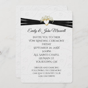 Convite Vow Renewal White Embossed Floral com Coração