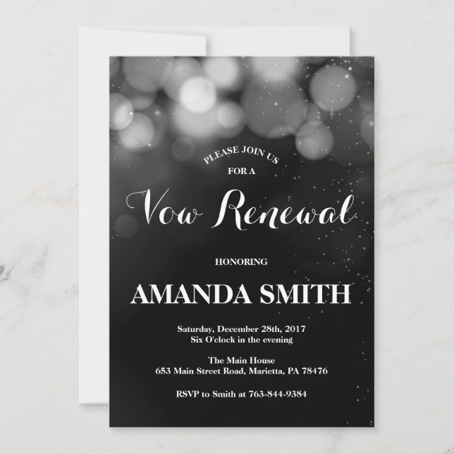 Convite Vow Renewation Card Silver Glitter (Frente)