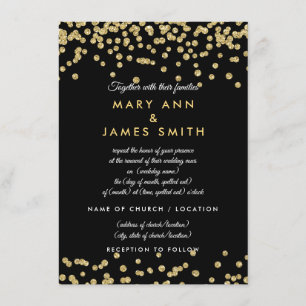Convite Vow Renewer Dourado Faux Glitter Confetti Preto
