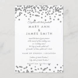 Convite Vow Renewer Silver Faux Glitter Confetti White