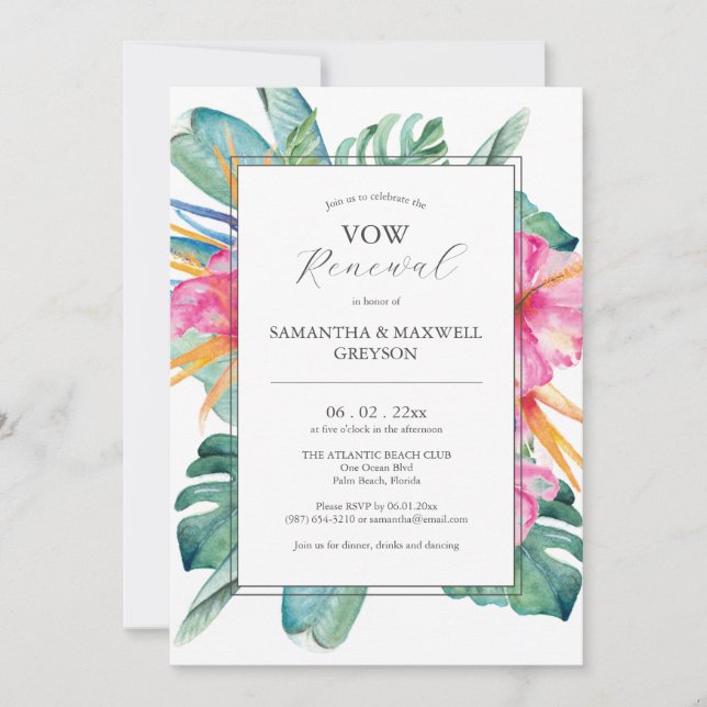 Convite Vow Renewices Tropicais Flowers (Frente)
