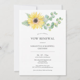 Convite Vow Renewices Watercolor Sunflower