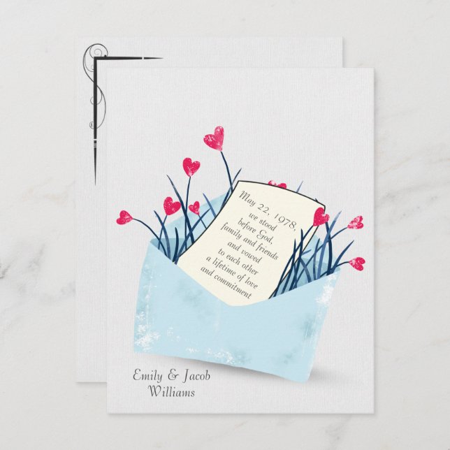Convite Vow Renewing, flores do coração (Frente/Verso)