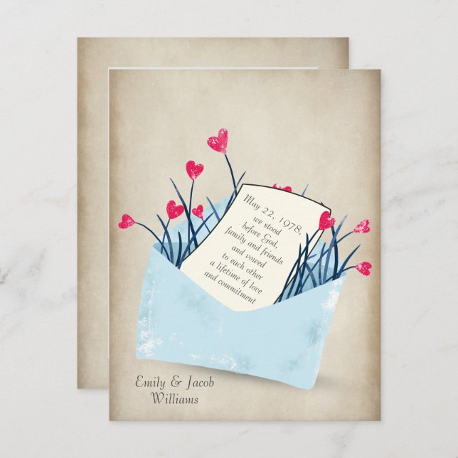 Convite Vow Renewing, flores do coração (Frente/Verso)