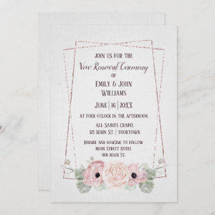 Convite Vow Renewing Pink Anemone e Glitter Frame Invitat