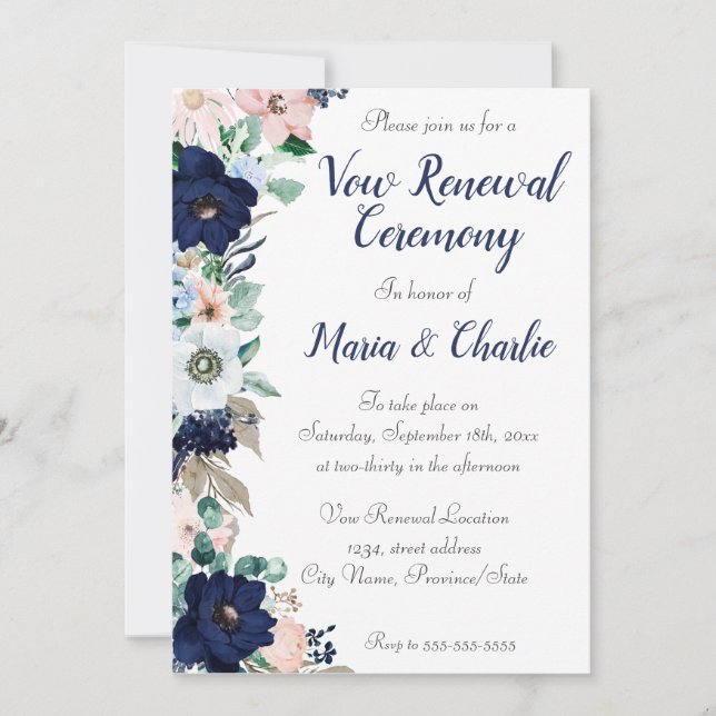 Convite Vow Renewony Elegant Florals (Frente)