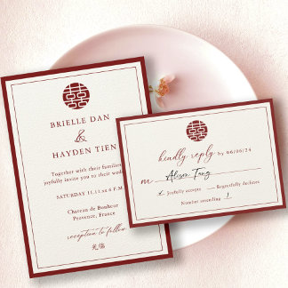 Convite VP Vermelho de Champagne de Casamento Chinês Moder