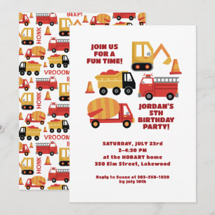 Convite Vroom Honk Beep! Caminhões Aniversário
