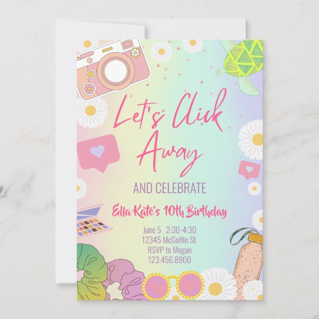 Convite VSCO Girl Pastel Tie Dye Adolescente Teen Girl Par (Frente)