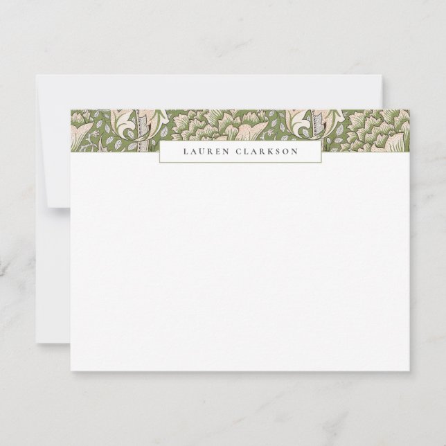 Convite W. Morris Green Floral Top Border Stationery card (Frente)