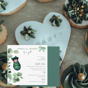 Convite Waddle então Swaddle É uma Chá de fraldas Verde
