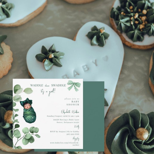 Convite Waddle então Swaddle É uma Chá de fraldas Verde (Criador carregado)