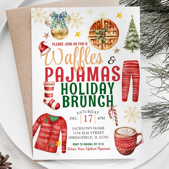 Convite Waffle de Natal e Pajamas Holiday Brunch (Criador carregado)