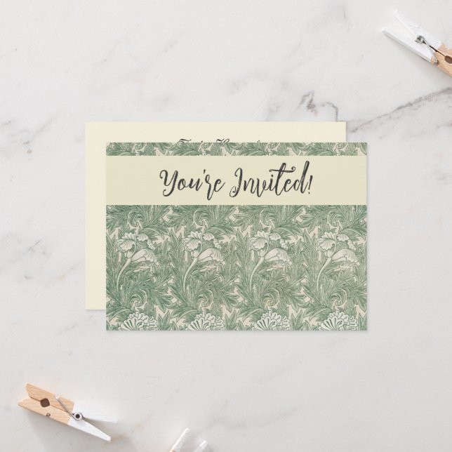 Convite Wallpaper tulip William Morris verde têxtil (Frente/Verso In Situ)
