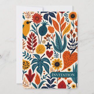 Convite Warm Autumn Floral Folk Art Wedding