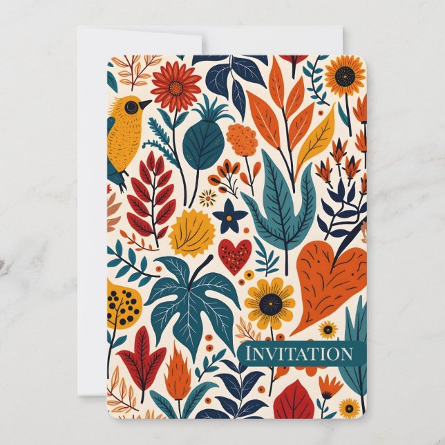 Convite Warm Autumn Floral Folk Art Wedding (Frente)