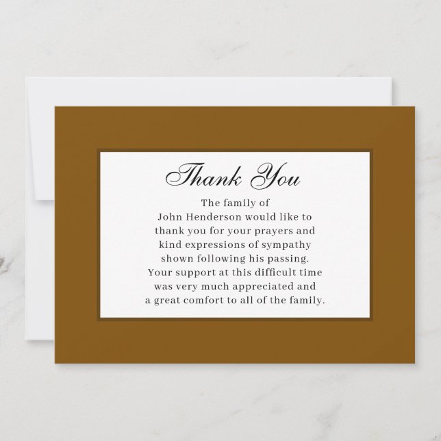 Convite Warm Brown Simple Funeral Thank You Card (Frente)