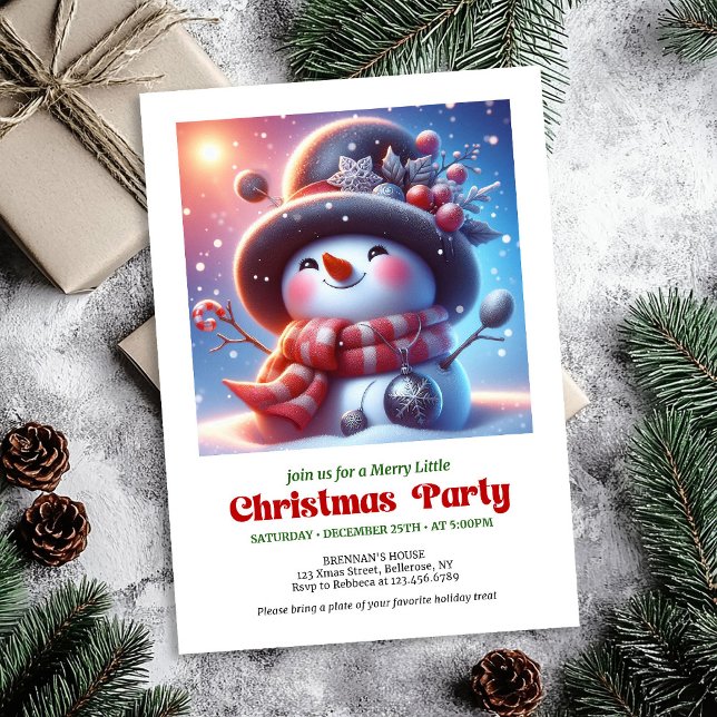 Convite Warm funny snowman invite holiday party digital (Warm funny snowman invite holiday party digital

)