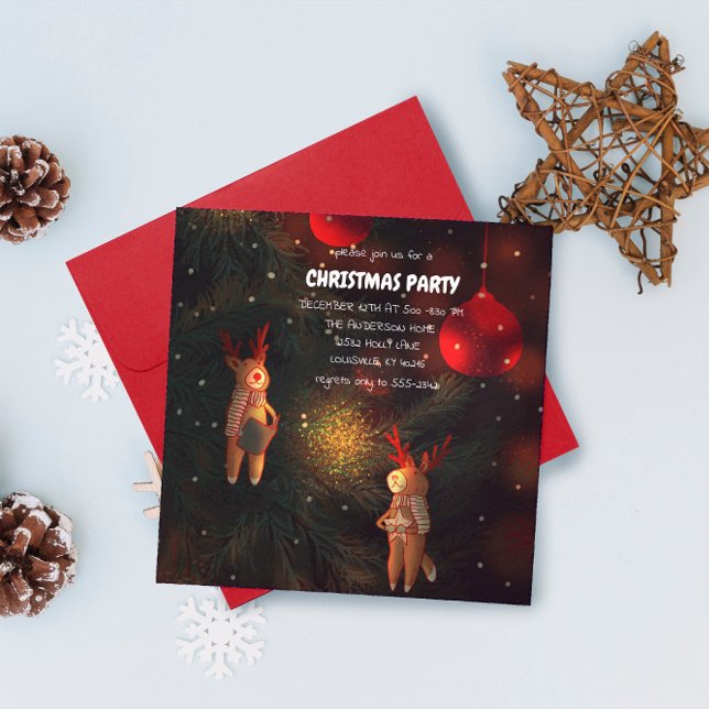 Convite Warm Hand-Painted Reindeer Ornament Christmas  (Criador carregado)