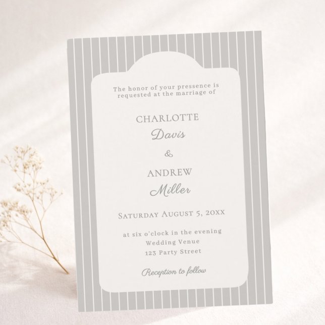 Convite Warm silver ivory Pinstriped Wedding  (Criador carregado)
