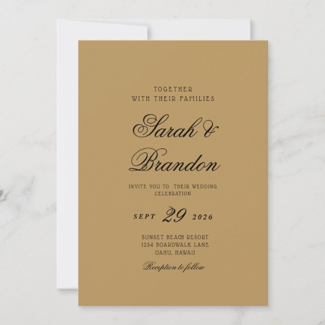 Convite Warm Solid Color Minimalist Script Wedding (Frente)