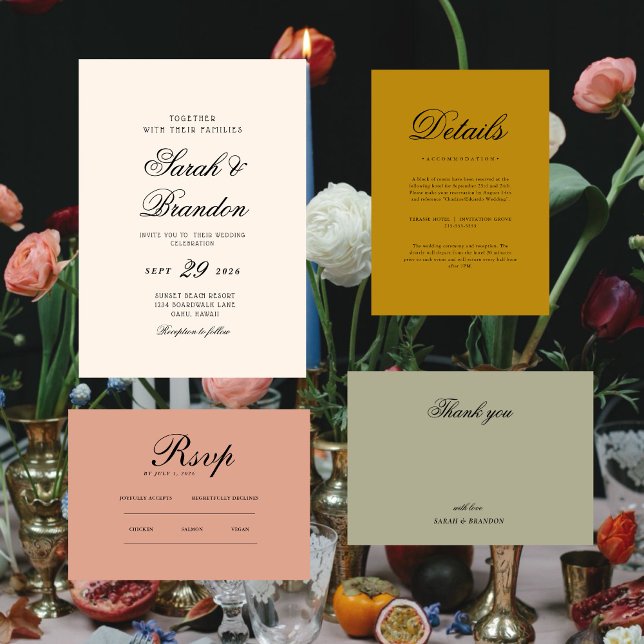 Convite Warm Solid Color Minimalist Script Wedding (Criador carregado)