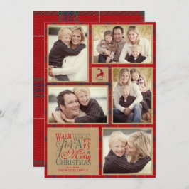 Convite Warm Wish Photo Collage Kraft & Tartan Red ID589