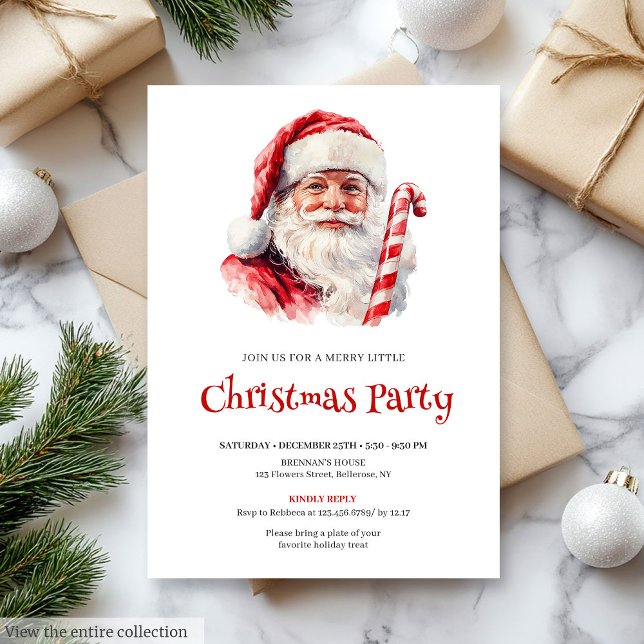 Convite Warmish classic Santa Claus Christmas invitation (Classic Santa Rustic Red Green Christmas Invite)