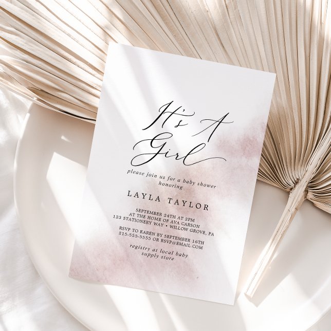 Convite Wash de Aquarela | Blush É um Chá de fraldas de Ga (Criador carregado)