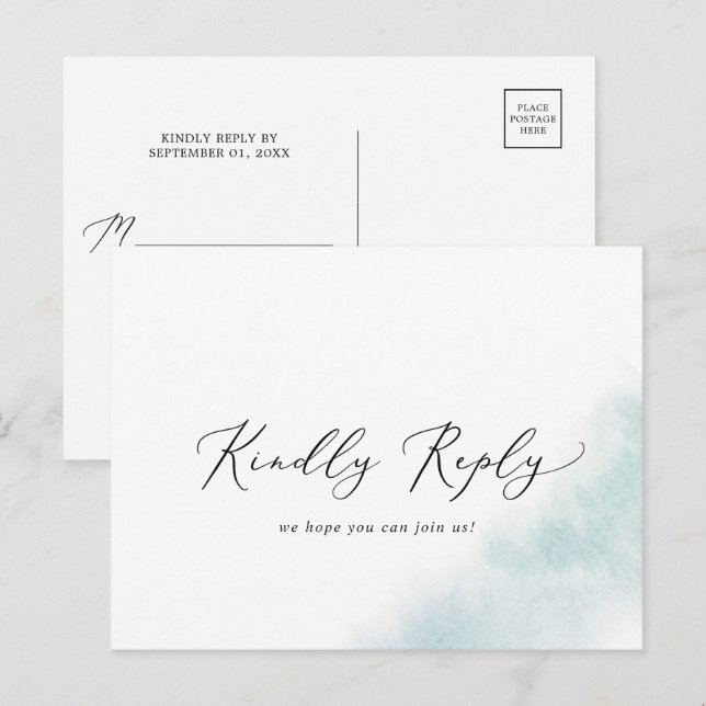 Convite Wash de Aquarela | Cartão postal RSVP Blue Song (Frente/Verso)