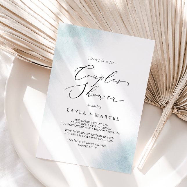 Convite Wash de Aquarela | Chá Casal azul (Criador carregado)