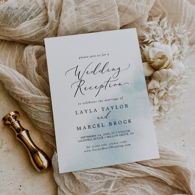 Convite Wash de Aquarela | Recepção de casamento azul (Criador carregado)