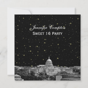 Convite Washington DC Skyline Etch Starry DIY SQ Sweet 16