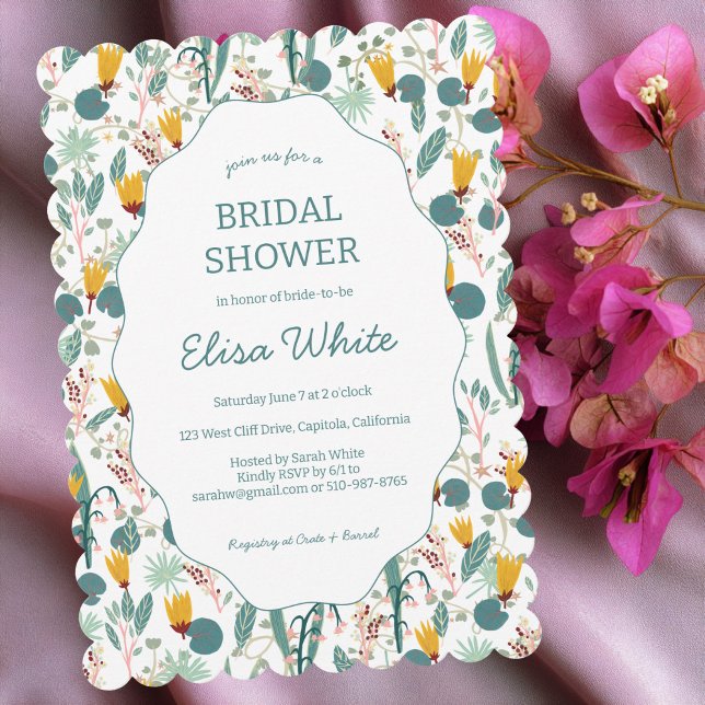 Convite Water Garden Floral Bridal Shower Cute CUSTOM  (Water Garden Floral Bridal Shower Cute CUSTOM Scalloped Invitation
)