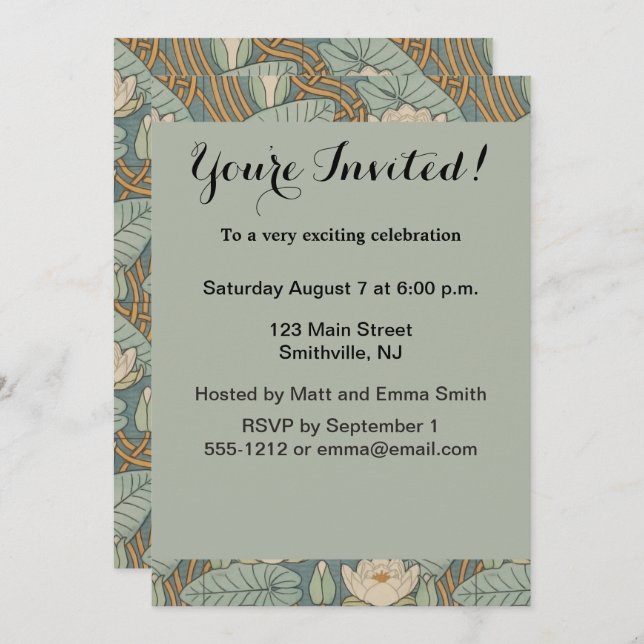 Convite Water Lily Art Nouveau Nature (Frente/Verso)