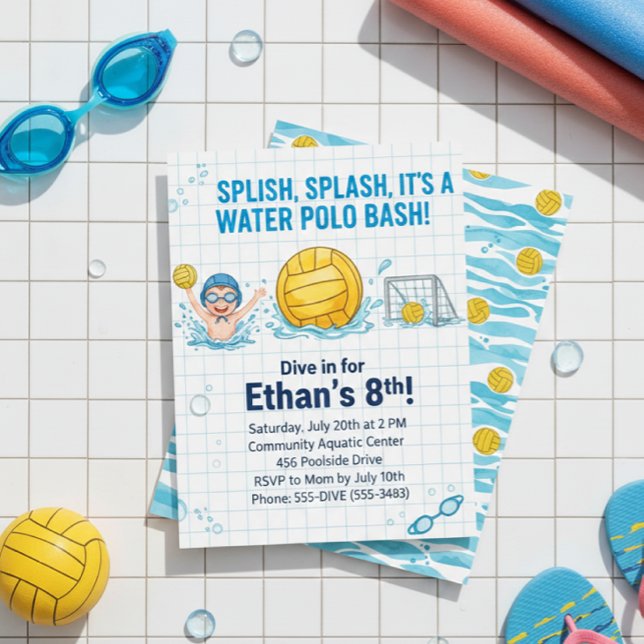 Convite Water Polo Pool Party Boy Birthday Invitation (Criador carregado)