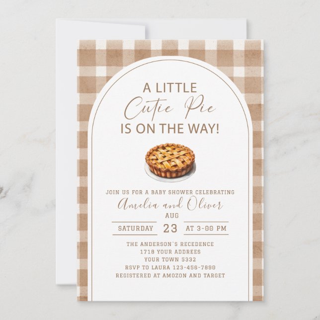 Convite Watercolor A Little Cutie Pie está a caminho (Frente)