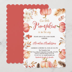 Convite Watercolor A Little Pumpkin Fall Girl Chá de frald