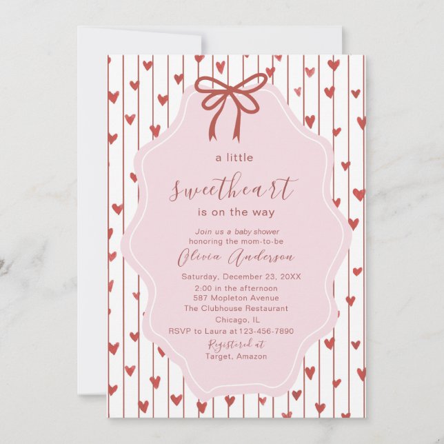 Convite Watercolor a little sweet heart is on the way Baby (Frente)