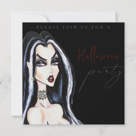 Convite Watercolor Adult Black Halloween Party Invitation