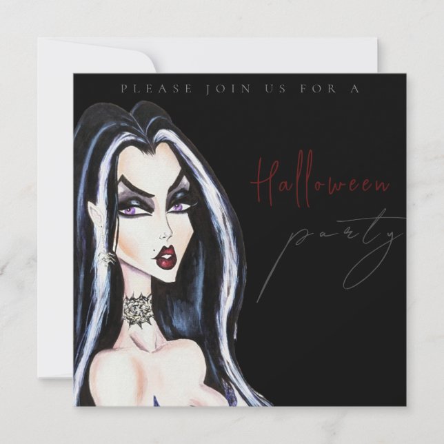 Convite Watercolor Adult Black Halloween Party Invitation (Frente)